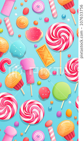 Seamless pattern with colorful cute candy, light background 107633756