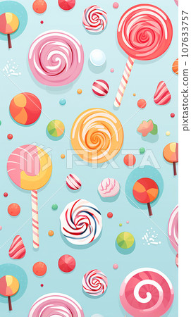 Seamless pattern with colorful cute candy, light background Seamless pattern with colorful cute candy, light background 107633757