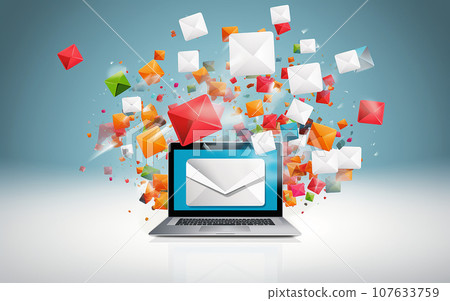 Marketing and business ideas through email, email or newsletter. email marketing or newsletter concept, sending e-mails. Easy to send and receive information online, Bright color, ultra realistic Marketing and business ideas through email, email or newsletter. email marketing or newsletter concept, sending e-mails. Easy to send and receive information online, Bright color, ultra realistic 107633759