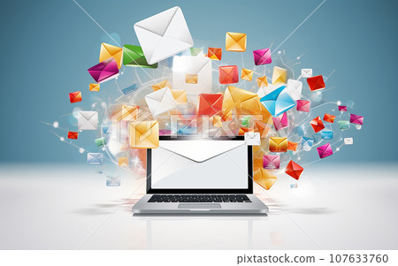 Marketing and business ideas through email, email or newsletter. email marketing or newsletter concept, sending e-mails. Easy to send and receive information online, Bright color, ultra realistic Marketing and business ideas through email, email or newsletter. email marketing or newsletter concept, sending e-mails. Easy to send and receive information online, Bright color, ultra realistic 107633760