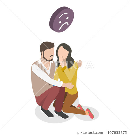 3D Isometric Flat Vector Set of Frightened People. Item 3 107633875