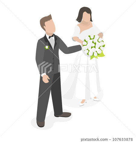 3D Isometric Flat Vector Set of Newlyweds. Item 3 107633878