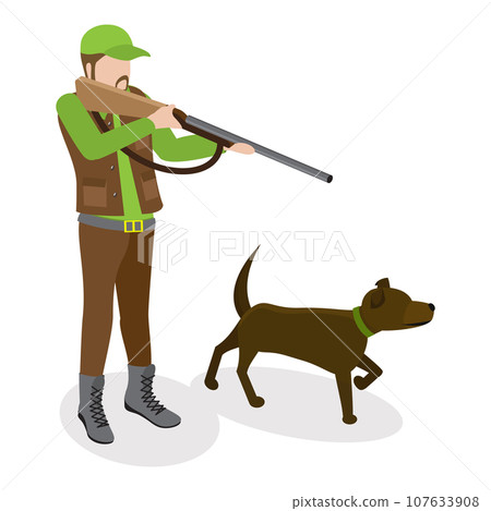 3D Isometric Flat Vector Set of Hunters. Item 1 107633908