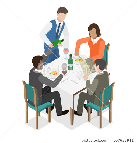 3D Isometric Flat Vector Illustration of Friends Dinner. Item 2 107633911