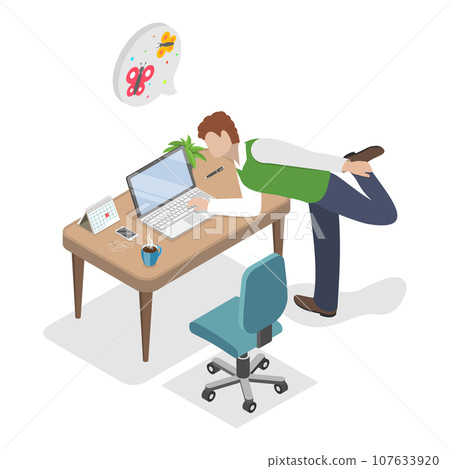 3D Isometric Flat Vector Illustration of Exercise At Work. Item 2 107633920