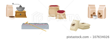 Coffee Industrial Production Process with Equipment and Ripe Crop Vector Set Coffee Industrial Production Process with Equipment and Ripe Crop Vector Set 107634026