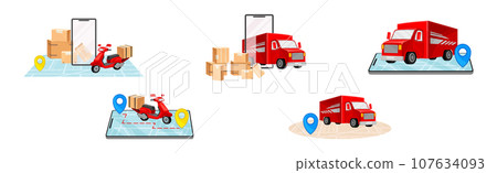 Delivery Logistics and Shipment with Cardboard Box and Transport Vector Set 107634093