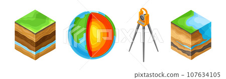 Geology and Earth Exploration Scientific Geological Tools Vector Set 107634105