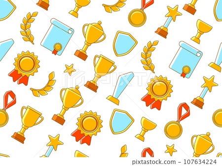 Awards and trophy pattern. Reward items for sports or corporate competitions. 107634224