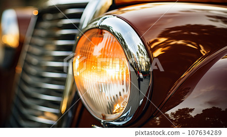Close - up of the headlights of a vintage car Close - up of the headlights of a vintage car 107634289