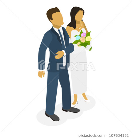 3D Isometric Flat Vector Set of Newlyweds. Item 1 3D Isometric Flat Vector Set of Newlyweds. Item 1 107634331