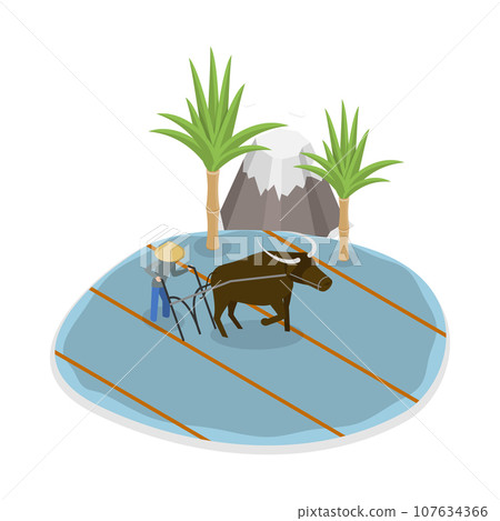 3D Isometric Flat Vector Illustration of Rice Farm. Item 1 107634366