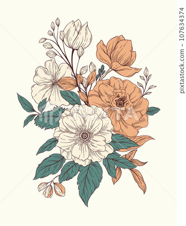 Beautiful Floral Bouquet in Vintage Style. 107634374