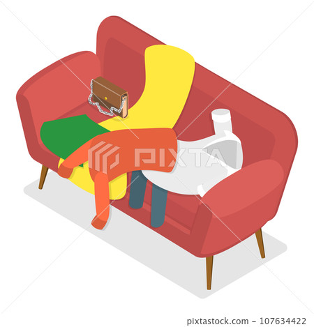 3D Isometric Flat Vector Set of Scattered and Messy Clothes. Item 3 3D Isometric Flat Vector Set of Scattered and Messy Clothes. Item 3 107634422