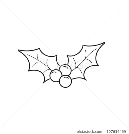 Holly berry icon. Outline sketch of mistletoe. Symbol of Christmas. Isolated on white background Holly berry icon. Outline sketch of mistletoe. Symbol of Christmas. Isolated on white background 107634469