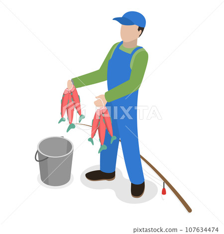 3D Isometric Flat Vector Set of Fishermen. Item 1 3D Isometric Flat Vector Set of Fishermen. Item 1 107634474