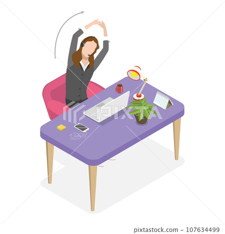 3D Isometric Flat Vector Illustration of Exercises In Office. Item 2 3D Isometric Flat Vector Illustration of Exercises In Office. Item 2 107634499