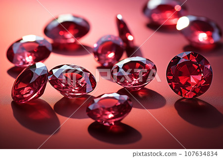 Rubies with cut, red background Rubies with cut, red background 107634834