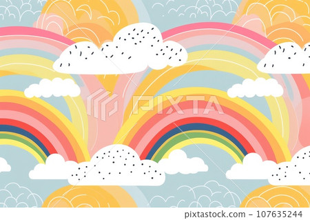 Cute rainbow on pattern background. Generative AI 107635244