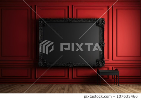 Blank picture frame mockup with luxury sofa on living room. Generative AI 107635466