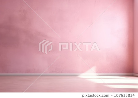 Empty pink and smooth floor with interesting light glare Background. interior advertising. Generative AI. 107635834