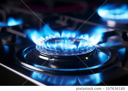 gas burner with blue flame 107636180