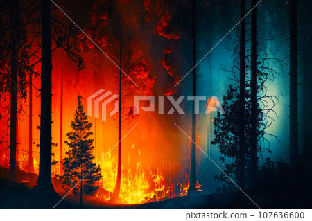 Forest fire. Burning forest, fire season. Forest fire. Burning forest, fire season. 107636600
