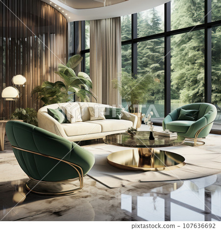 Luxury home interior in green shades Luxury home interior in green shades 107636692