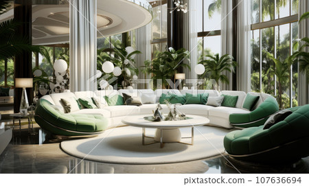 Luxury home interior in green shades Luxury home interior in green shades 107636694