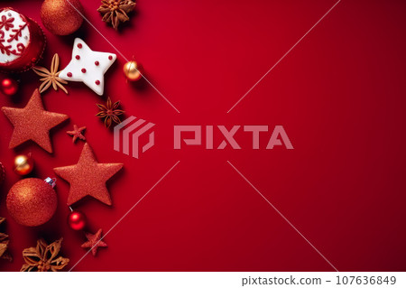 Background with Top View of Stars in Flat Lay Composition with Copy Space. Generative AI 107636849