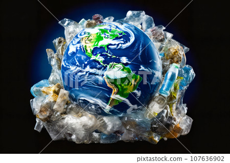 Our Home Planet, Encircled by Waste. Generative AI 107636902