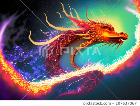 龍在七彩光芒中閃爍 龍在七彩光芒中閃爍 107637067