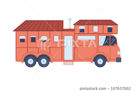 Big red camper van flat style, vector illustration isolated on white 107637802