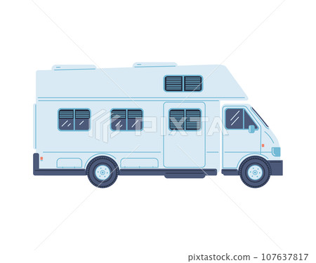White camper van, mobile auto house bus, vector transportable caravan dwelling for road travel trip 107637817
