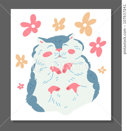 Cute hamster character among flowers cartoon flat vector illustration isolated. Cute hamster character among flowers cartoon flat vector illustration isolated. 107637841
