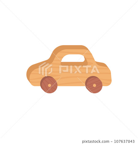 Wooden toy car, isolated illustration on white, vector cartoon style. Wooden toy car, isolated illustration on white, vector cartoon style. 107637843