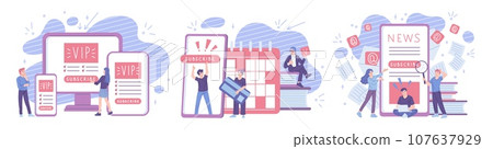 Subscription to newsletter or premium access, set of abstract vector illustrations isolated on white background. 107637929