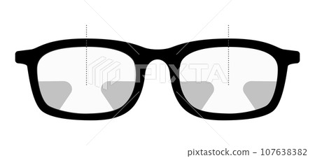 Field of view Eye frame glasses diagram fashion accessory medical illustration. Sunglass front view style, flat rim 107638382