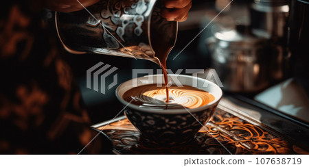 A person pouring coffee into a cup, AI 107638719
