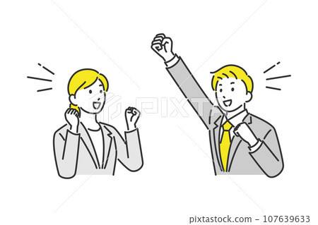 Male and female businesspeople doing fist pump Male and female businesspeople doing fist pump 107639633
