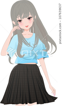 一個可愛的女孩跪著分開頭髮的插圖 107639637