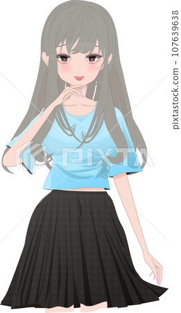 一個可愛的女孩跪著談話的插圖 107639638