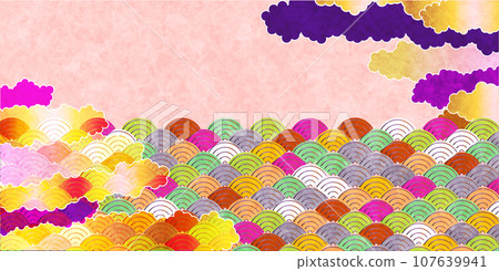 Wave Japanese pattern New Year's card background Wave Japanese pattern New Year's card background 107639941