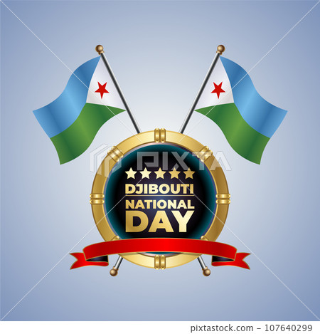Small National flag of Djibouti on Circle With garadasi color background Small National flag of Djibouti on Circle With garadasi color background 107640299