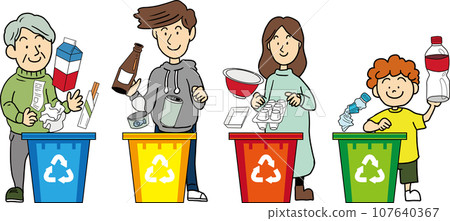 人們分類和處理垃圾的可愛插圖（無文字） 107640367