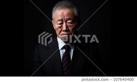 黑色背景下表情鬱悶的西裝男子的“人工智慧生成圖像” 107640400