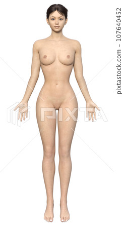 裸體 3D 模型女人的全身正面圖 107640452