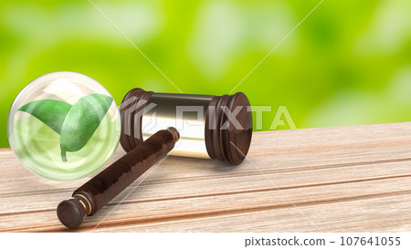 The Leaf in glass ball and Hammer for law of Environmental technology 3d rendering 107641055