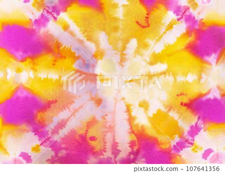Tie dye. Floral tie dye background texture. pink and yellow. 107641356