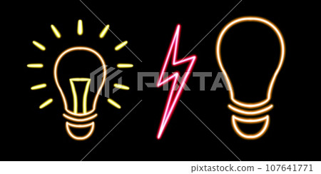 set geometric lightning bolt lamp figure glowing desktop icon, neon electric sticker, neon figure, glowing figure, neon geometrical figures  107641771